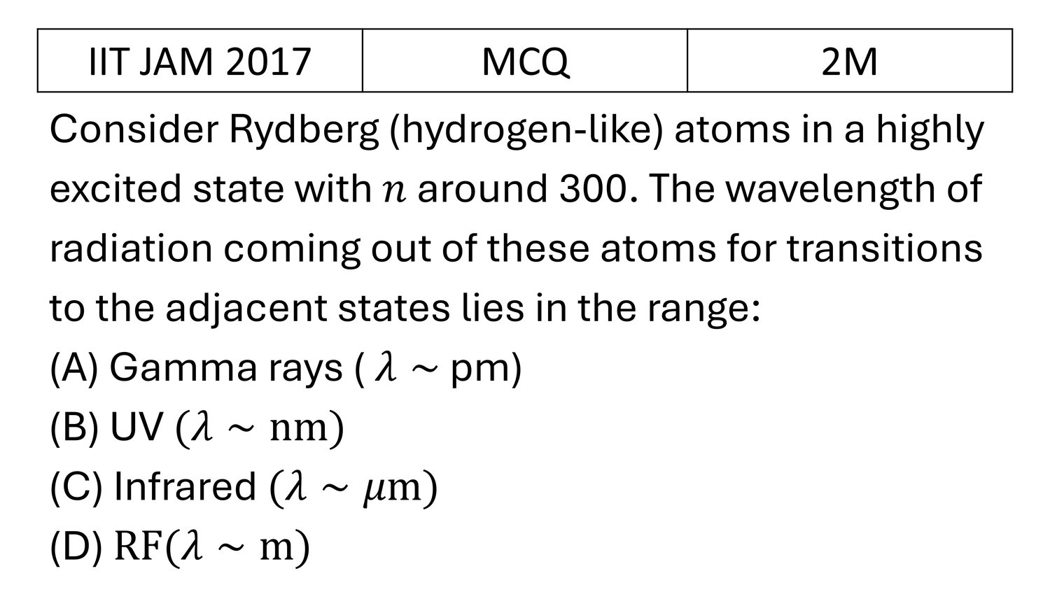 IIT JAM 2017 Atomic Physics previous year question IIT_JAM_2017_Q15
