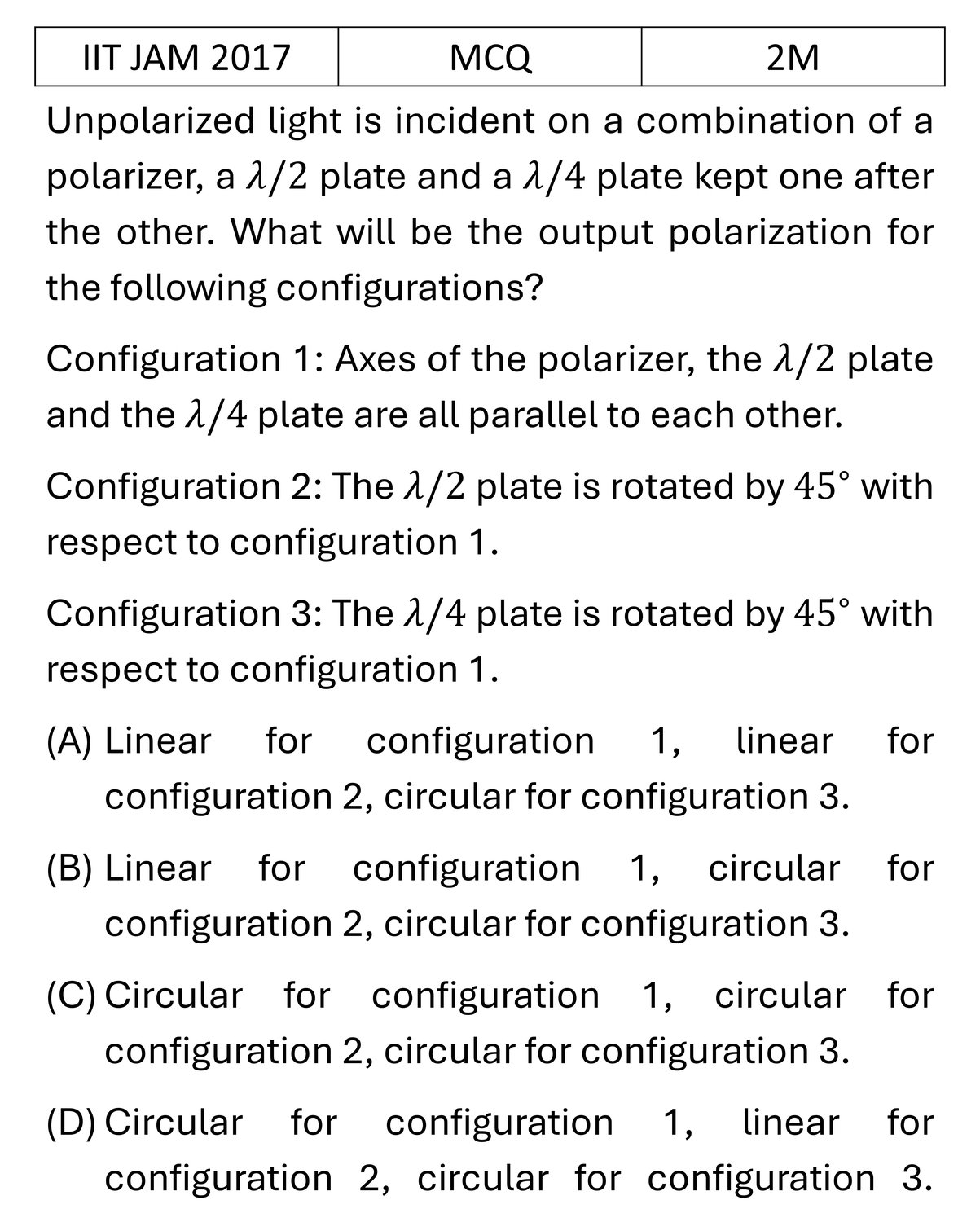 IIT JAM 2017 Polarization previous year question IIT_JAM_2017_Q27