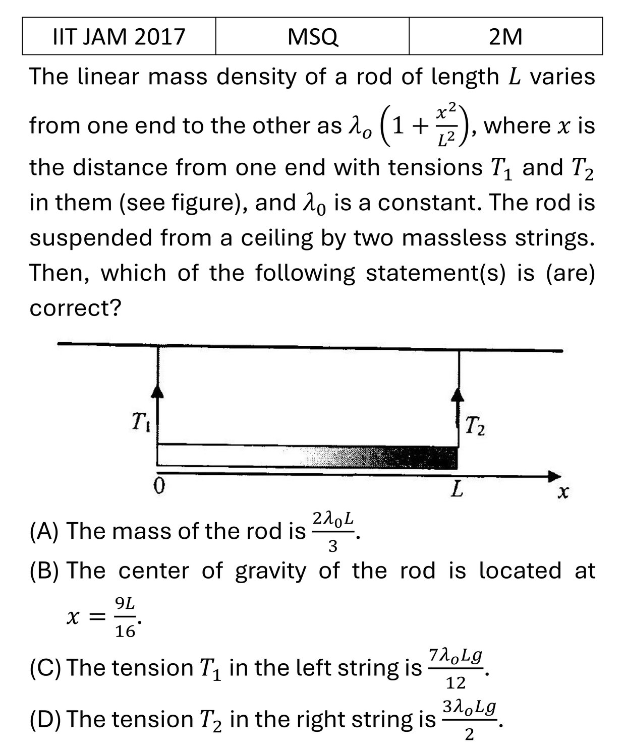 IIT JAM 2017 Basic Mechanics previous year question IIT_JAM_2017_Q37