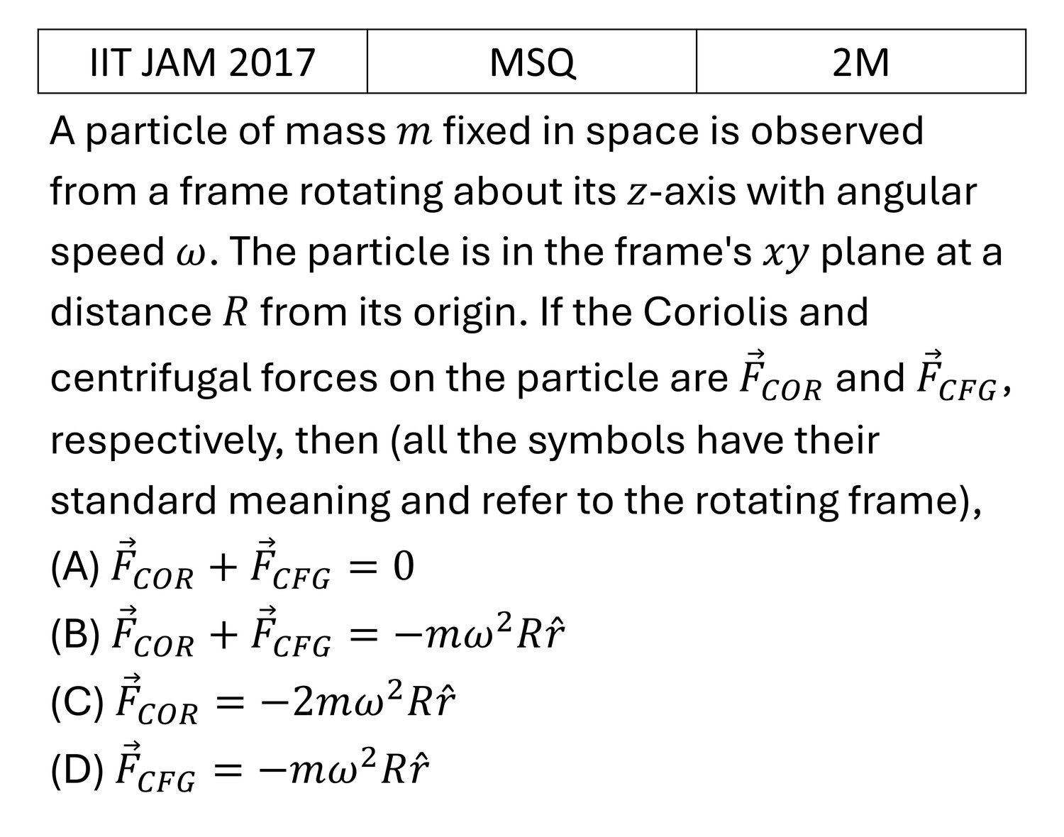 IIT JAM 2017 Pseudo Forces previous year question IIT_JAM_2017_Q39