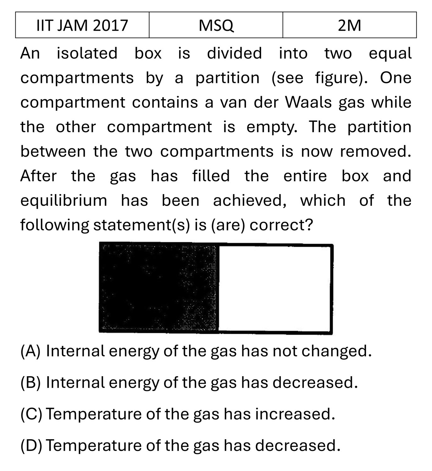 IIT JAM 2017 Laws of thermodynamics previous year question IIT_JAM_2017_Q40