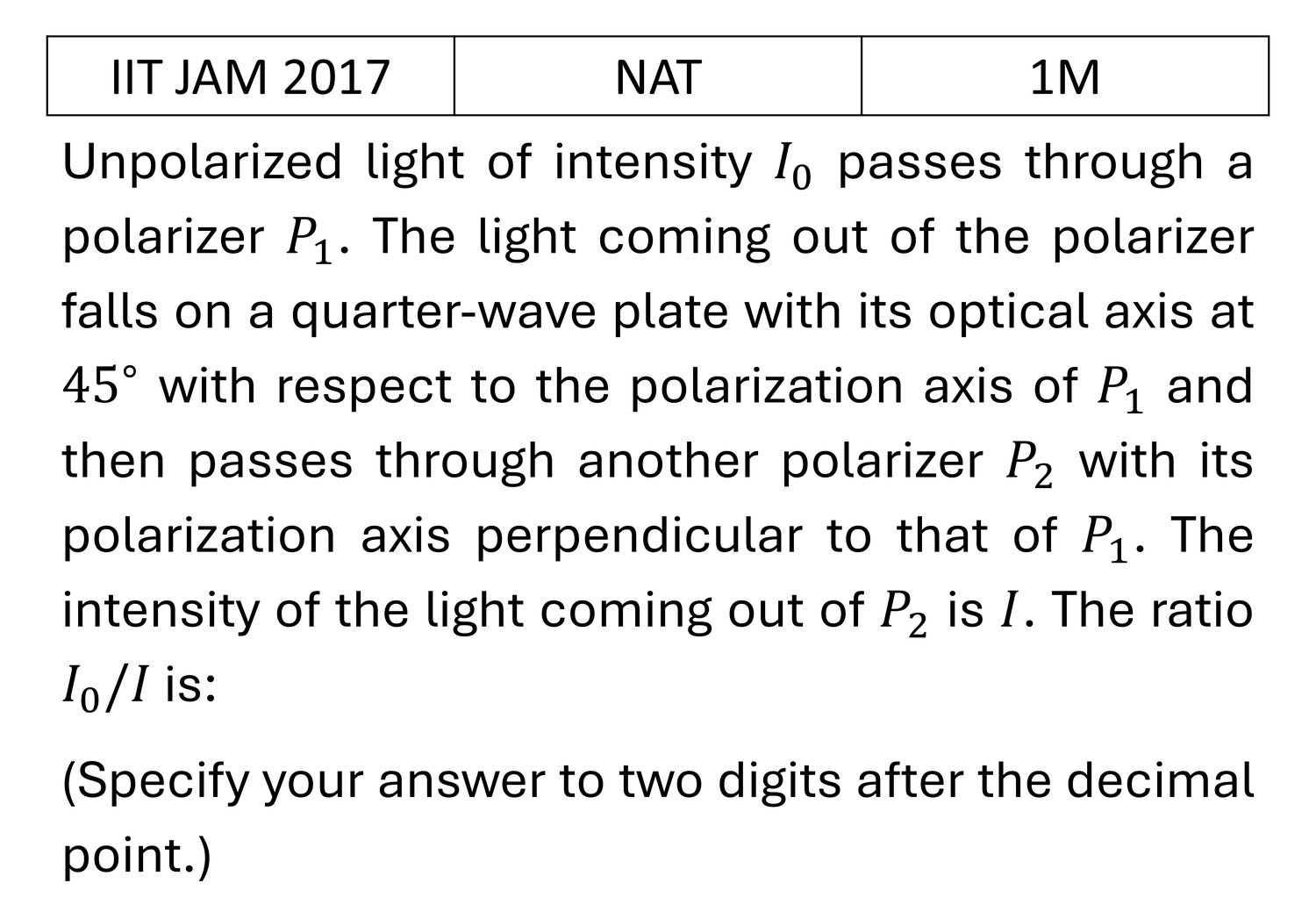 IIT JAM 2017 Polarization previous year question IIT_JAM_2017_Q48