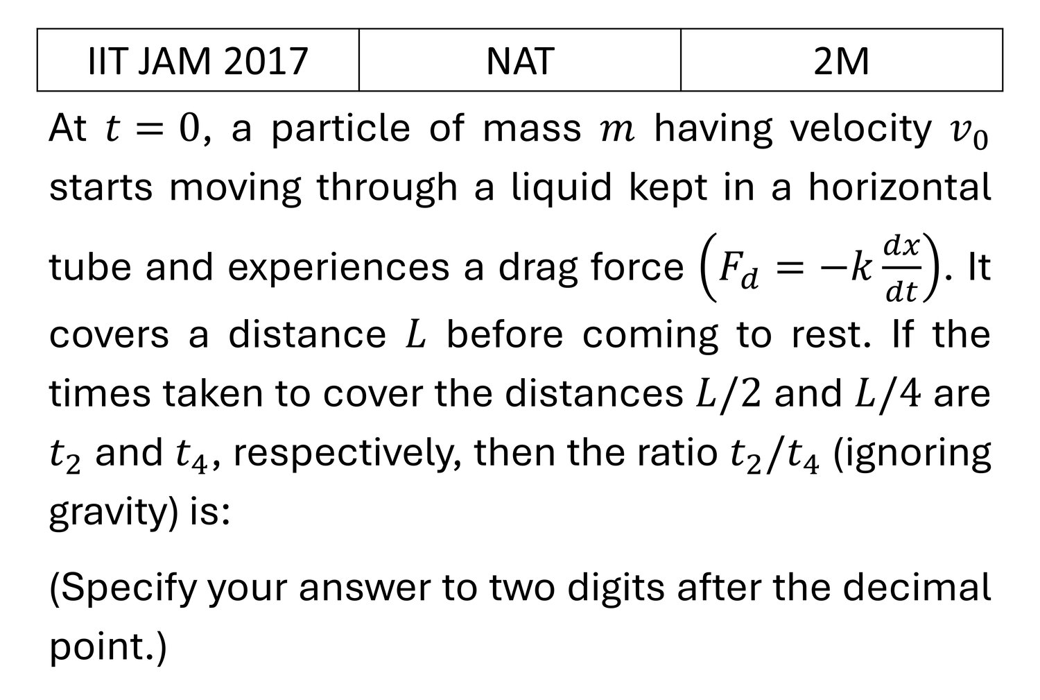 IIT JAM 2017 Basic Mechanics previous year question IIT_JAM_2017_Q60
