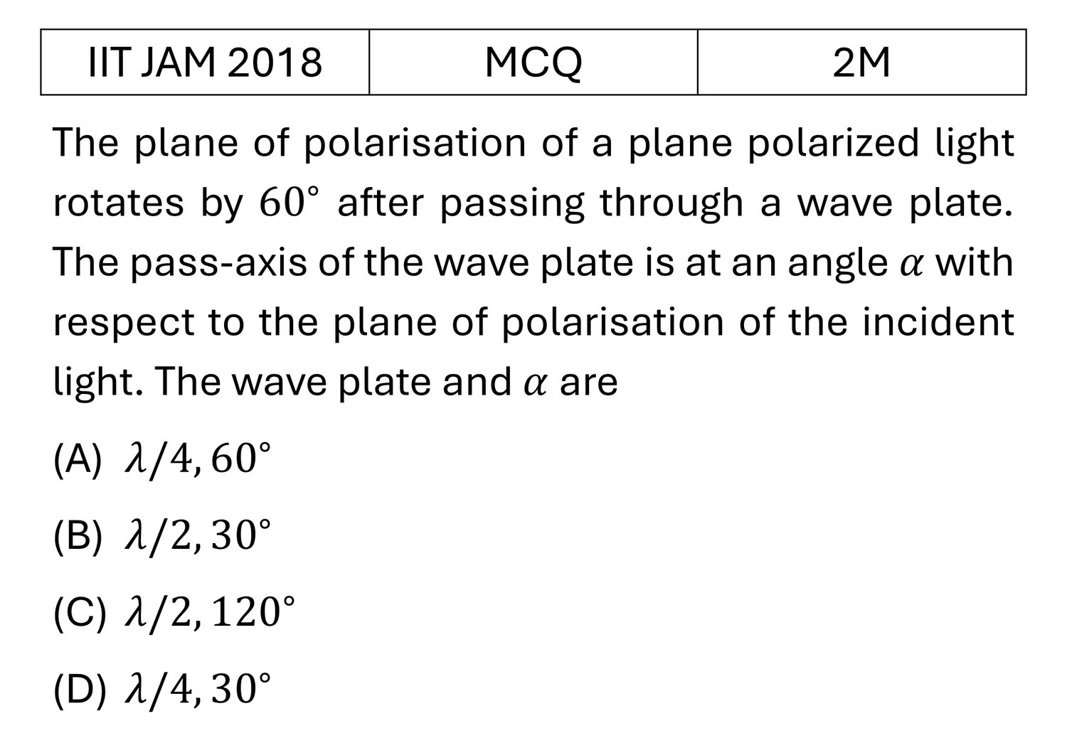 IIT JAM 2018 Polarization previous year question IIT_JAM_2018_Q12