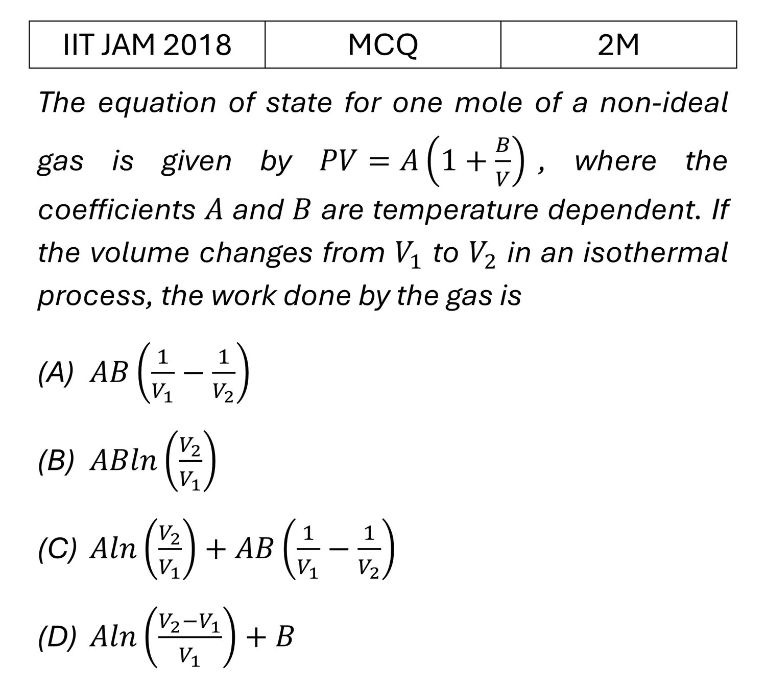 IIT JAM 2018 Laws of thermodynamics previous year question IIT_JAM_2018_Q14