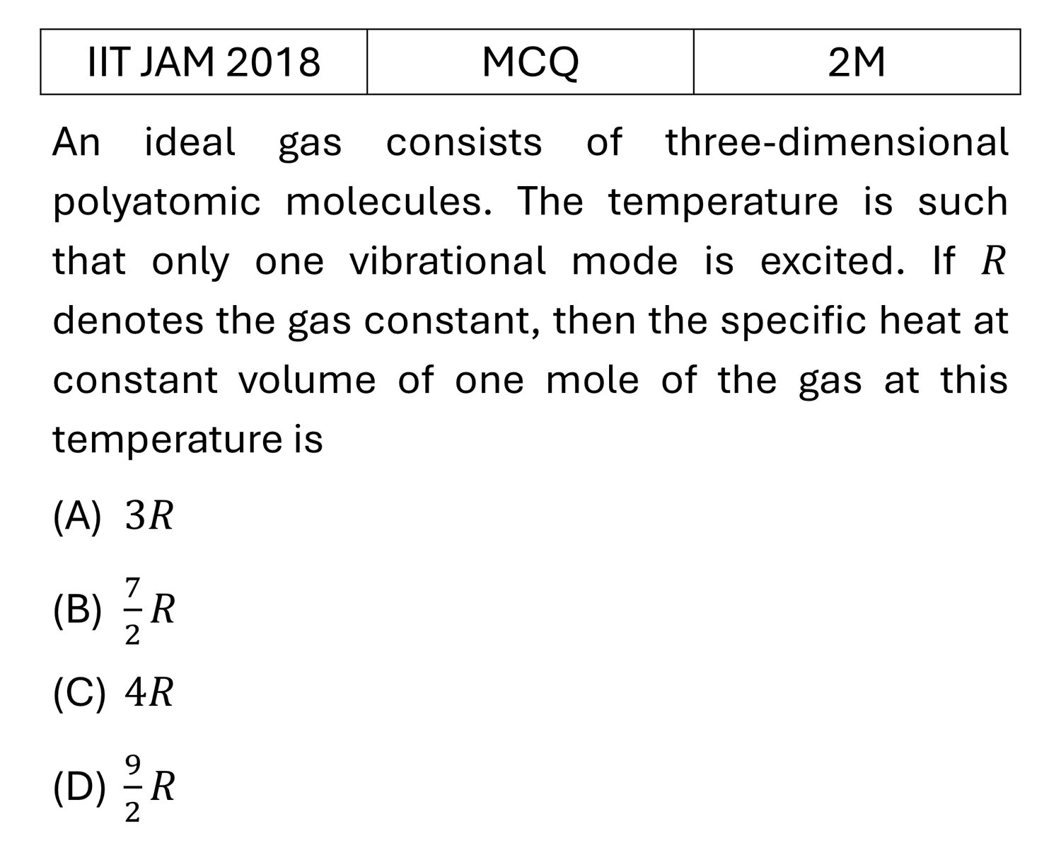 IIT JAM 2018 Kinetic theory of gases previous year question IIT_JAM_2018_Q15