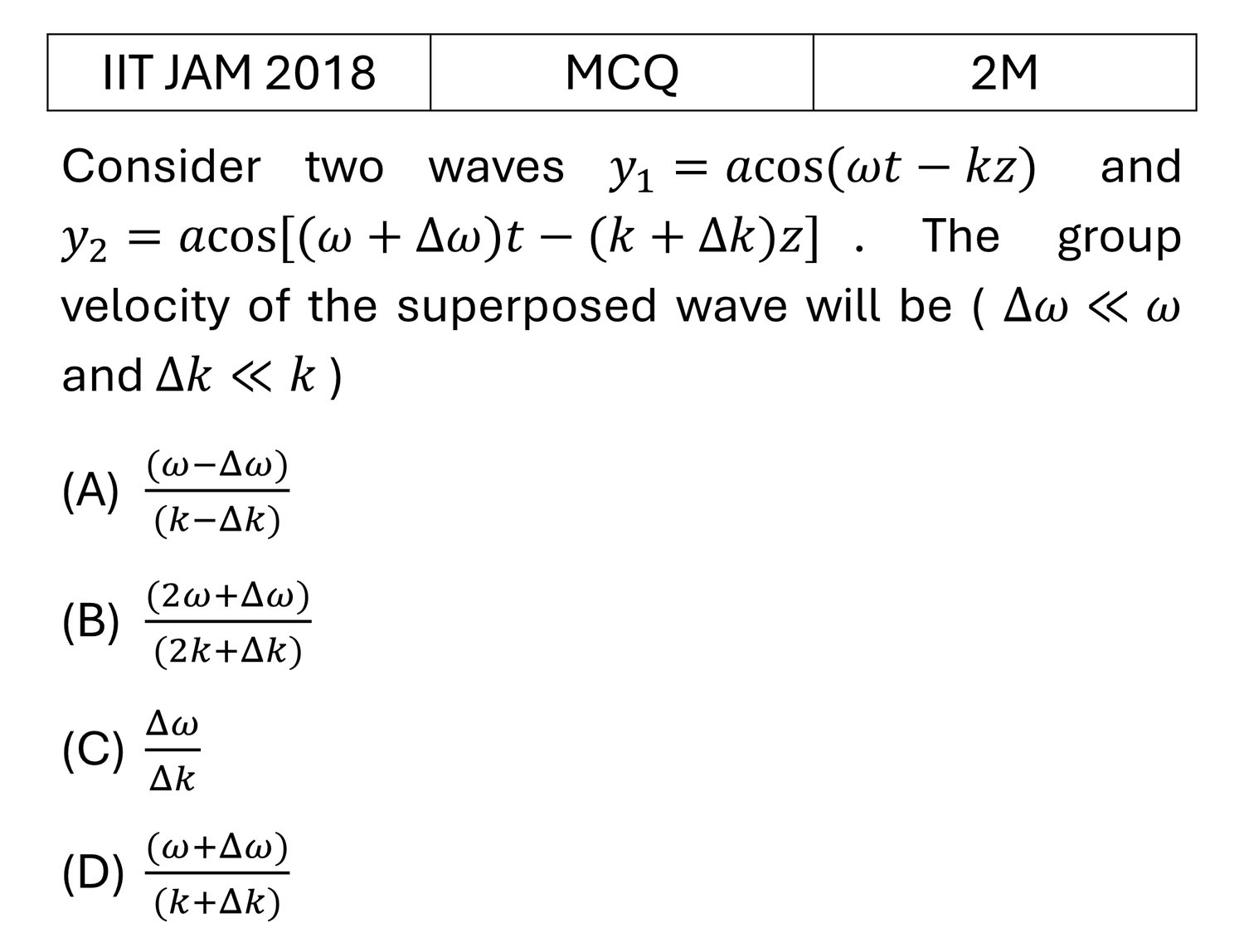 IIT JAM 2018 Waves previous year question IIT_JAM_2018_Q20