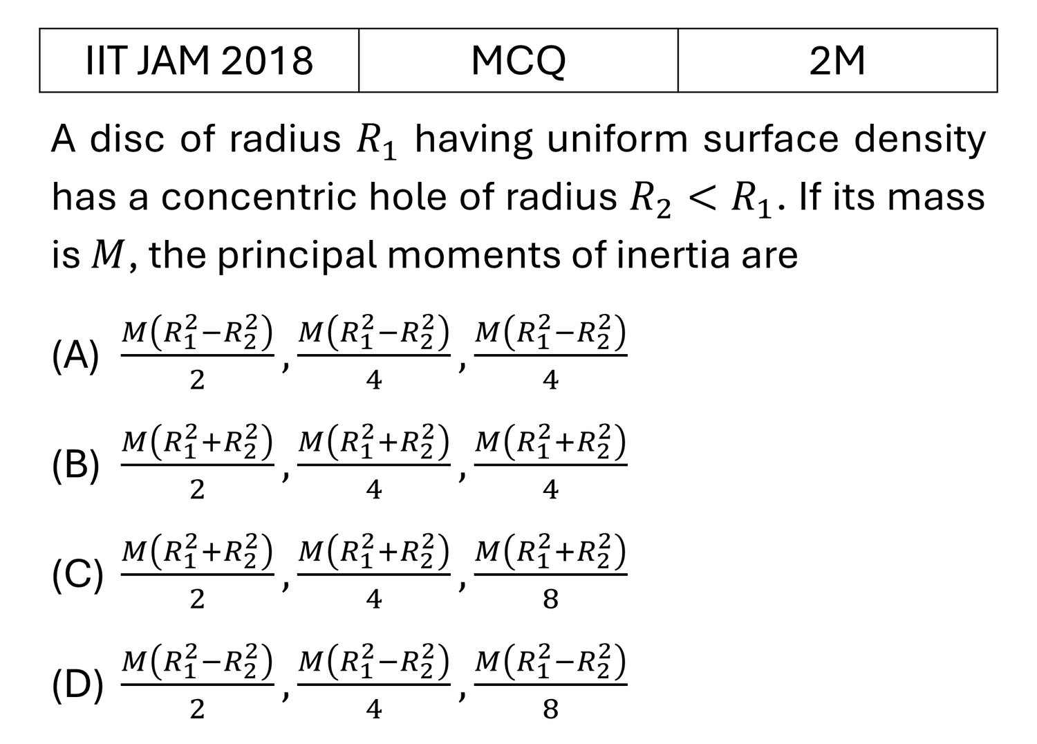 IIT JAM 2018 Rotational Motion previous year question IIT_JAM_2018_Q22
