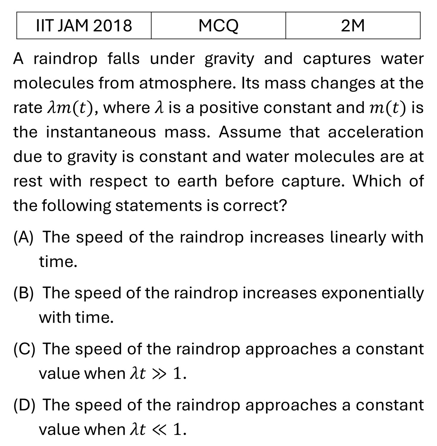 IIT JAM 2018 Basic Mechanics previous year question IIT_JAM_2018_Q29
