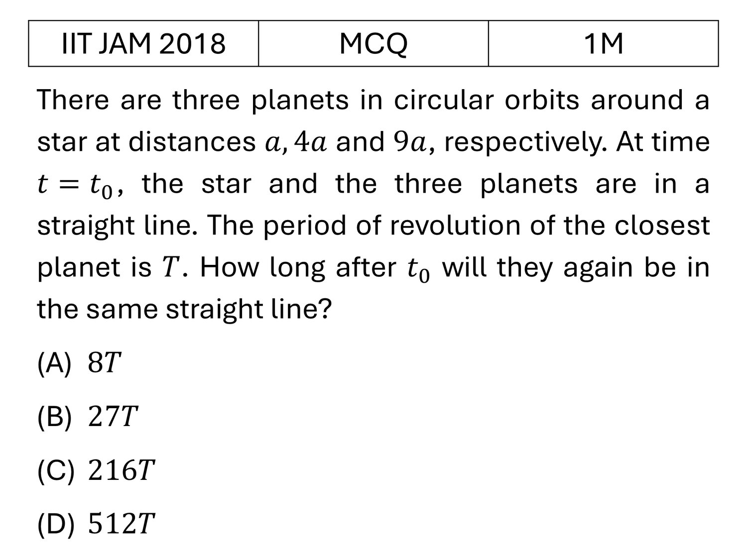 IIT JAM 2018 Central forces and gravitation previous year question IIT_JAM_2018_Q3