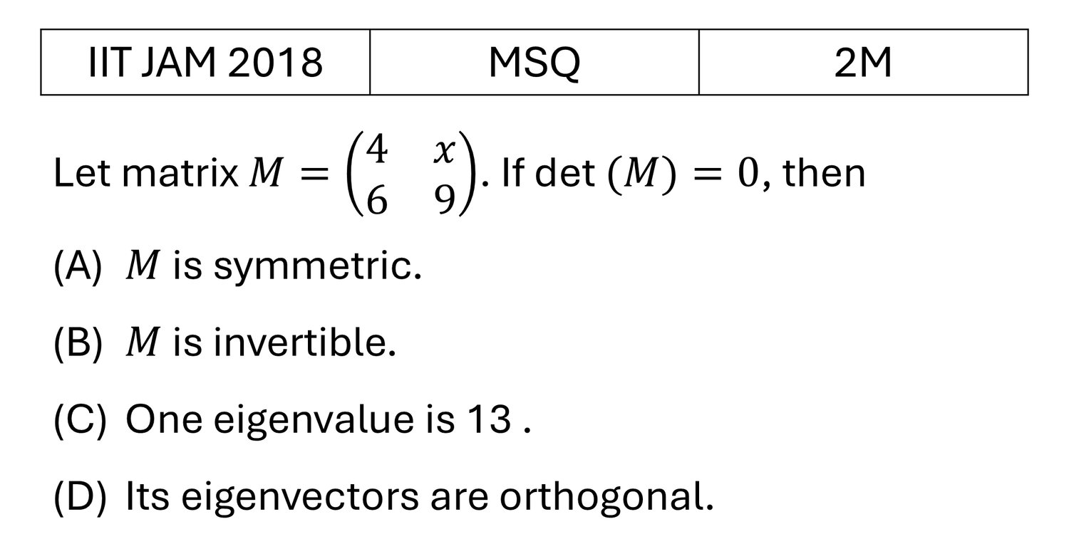 IIT JAM 2018 Matrices previous year question IIT_JAM_2018_Q31