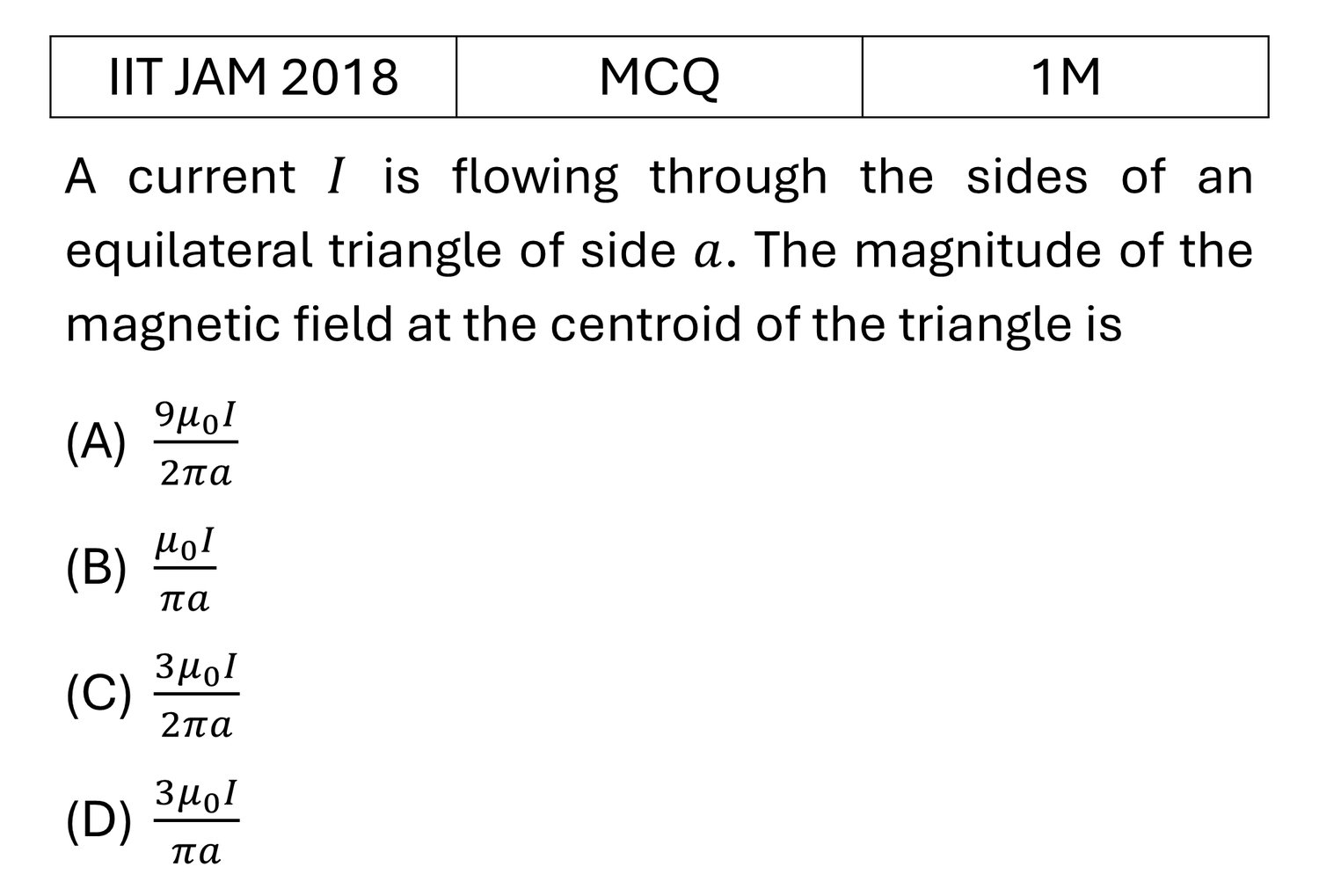 IIT JAM 2018 Magnetostatics previous year question IIT_JAM_2018_Q4
