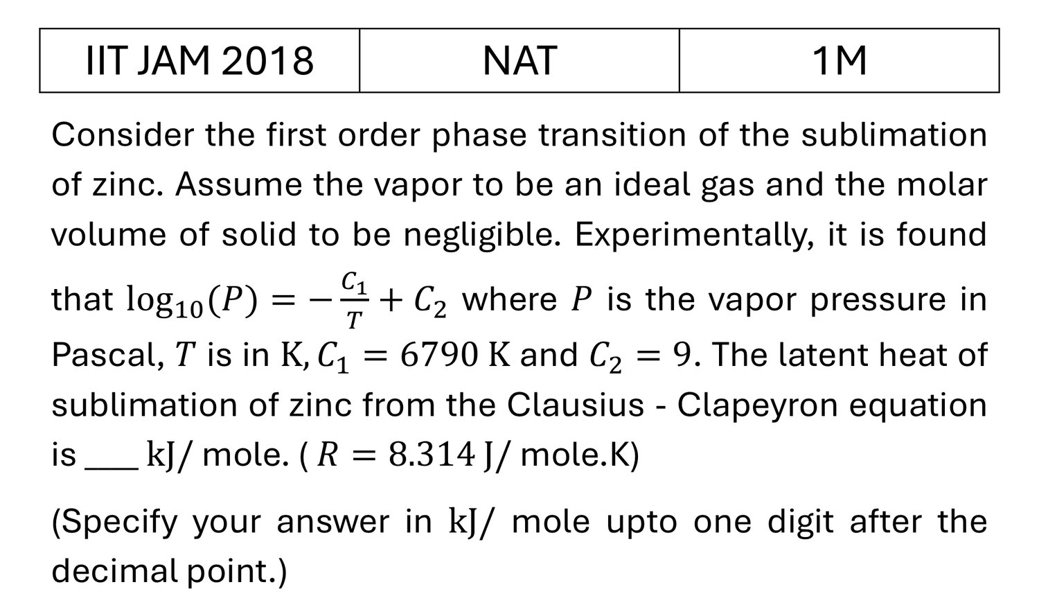 IIT JAM 2018 Phase transition previous year question IIT_JAM_2018_Q47