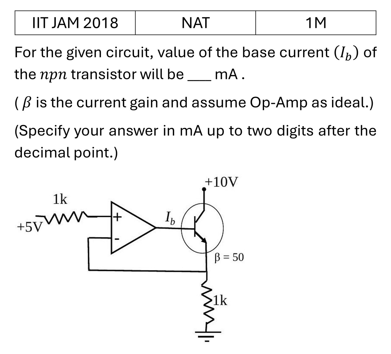 IIT JAM 2018 Transistors previous year question IIT_JAM_2018_Q49