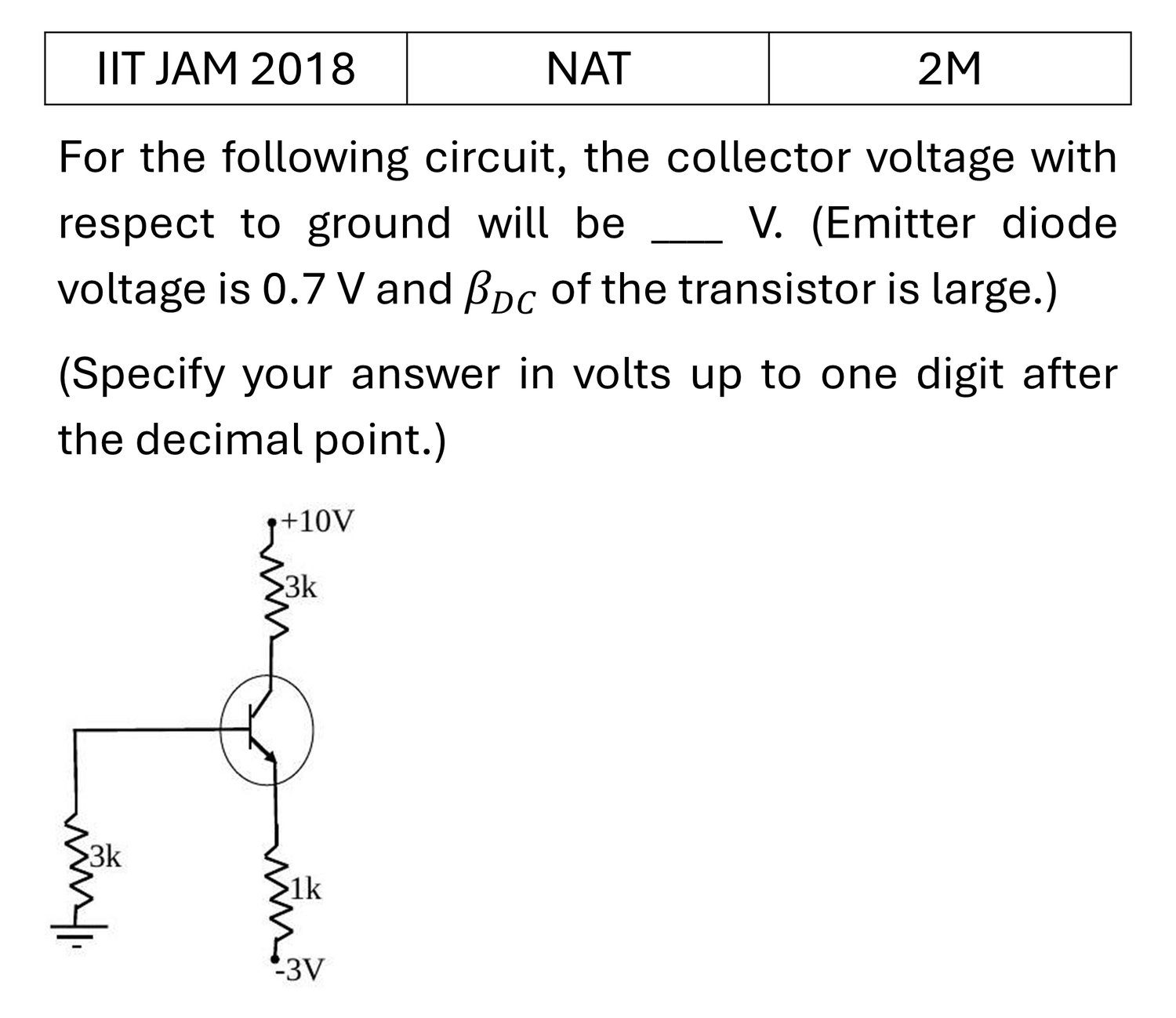 IIT JAM 2018 Transistors previous year question IIT_JAM_2018_Q51