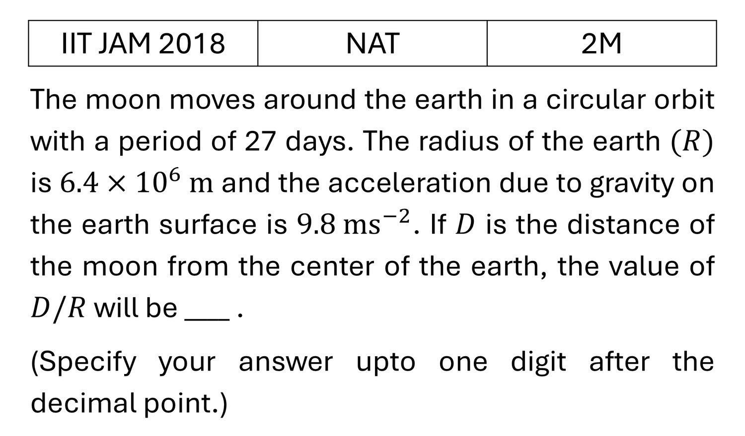 IIT JAM 2018 Central forces and gravitation previous year question IIT_JAM_2018_Q53