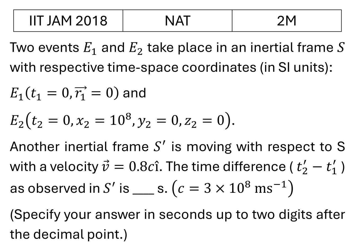 IIT JAM 2018 Relativity previous year question IIT_JAM_2018_Q58