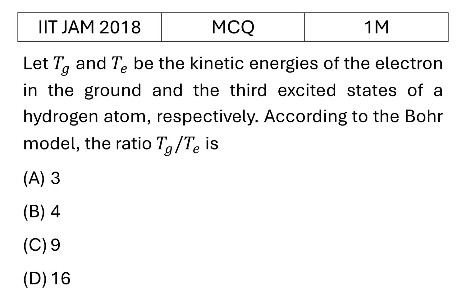 IIT JAM 2018 Atomic Physics previous year question IIT_JAM_2018_Q8
