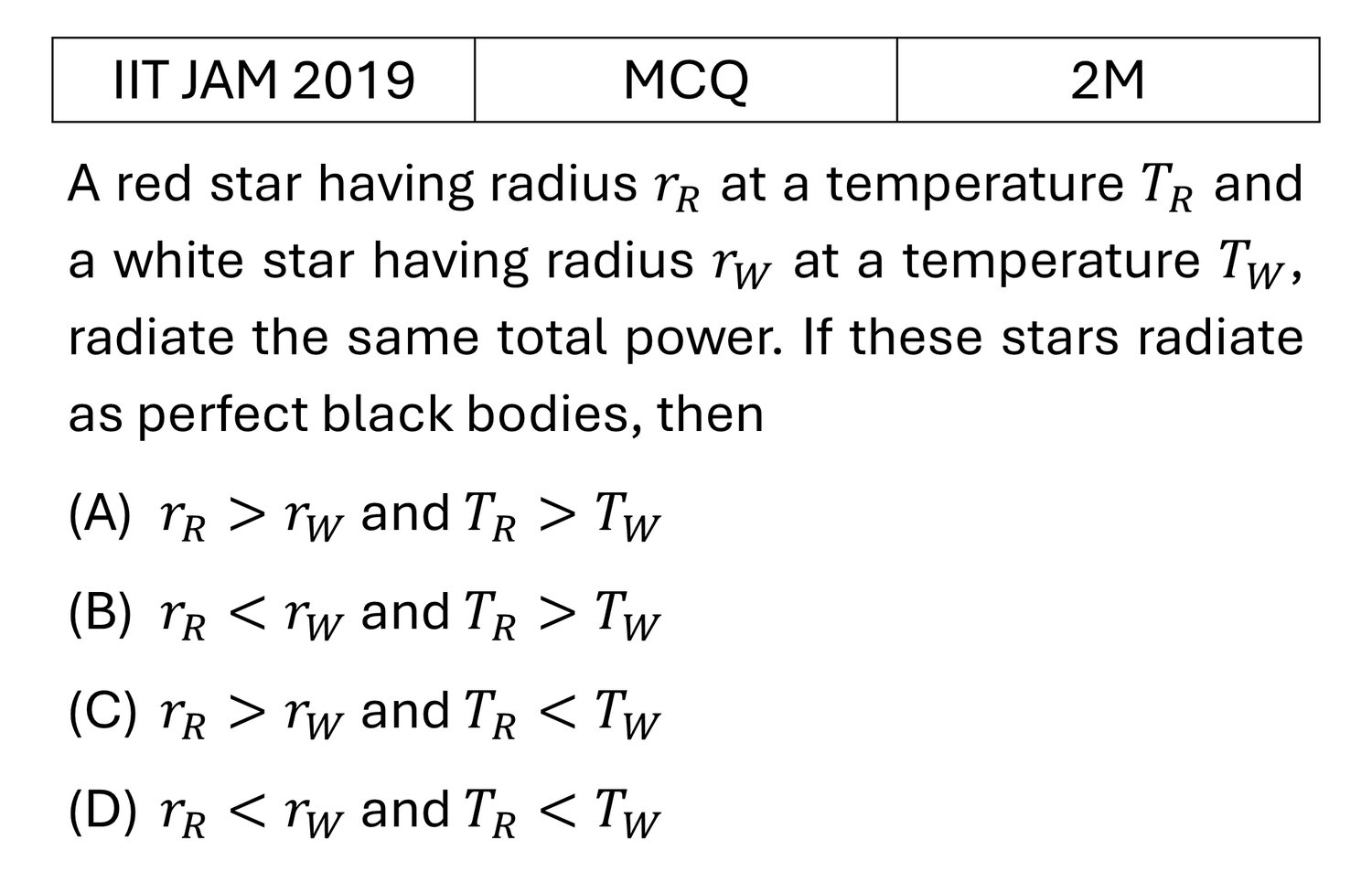 IIT JAM 2019 Black Body Radiations previous year question IIT_JAM_2019_Q17