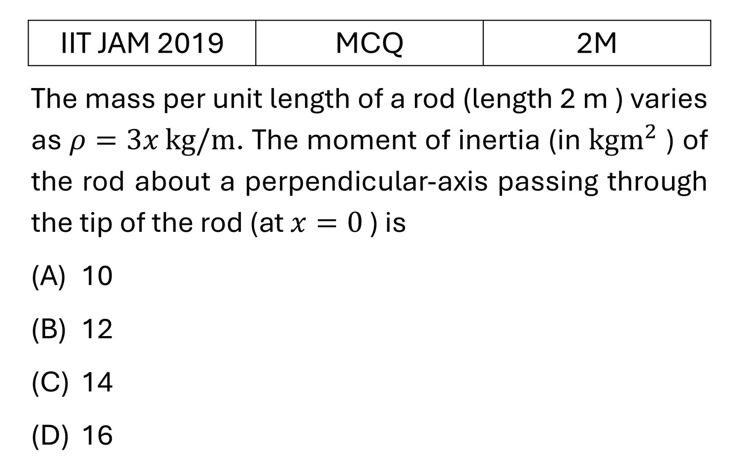 IIT JAM 2019 Rotational Motion previous year question IIT_JAM_2019_Q18