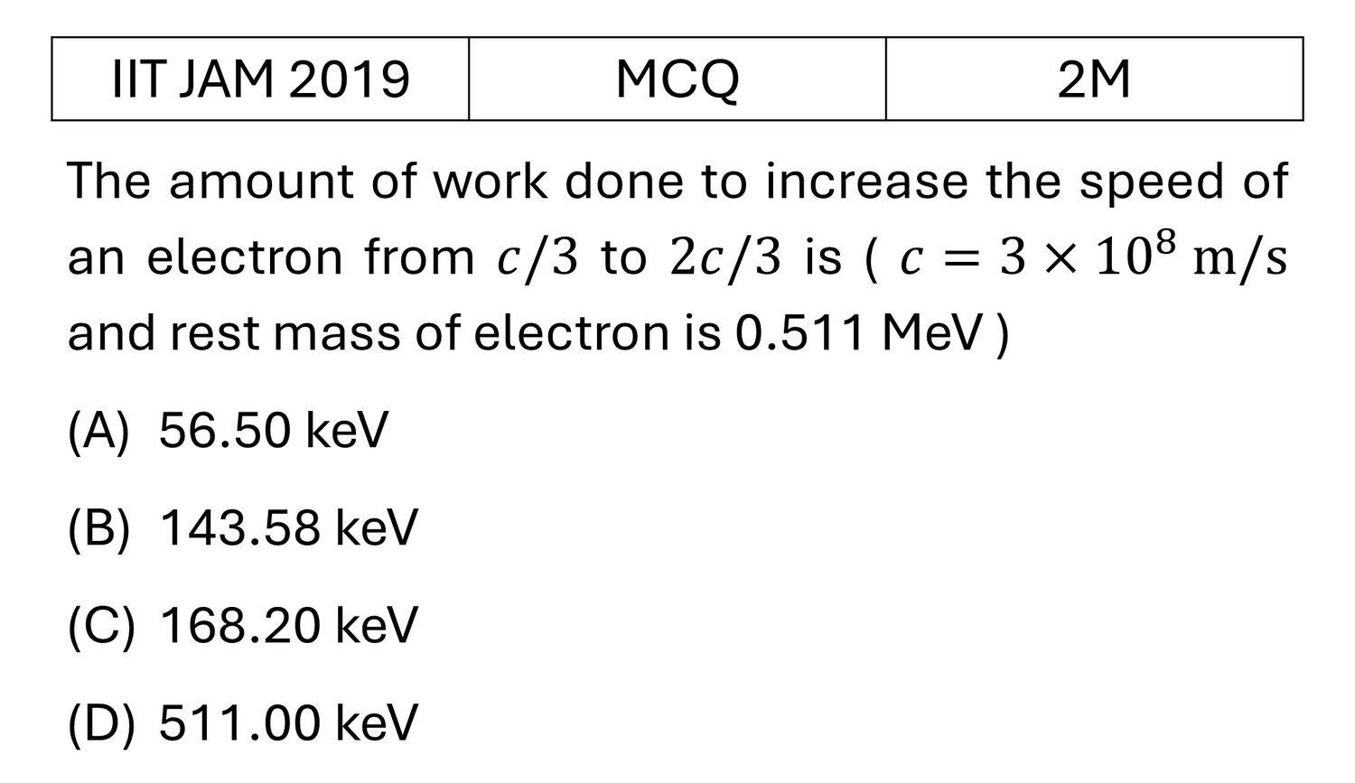 IIT JAM 2019 Relativity previous year question IIT_JAM_2019_Q20