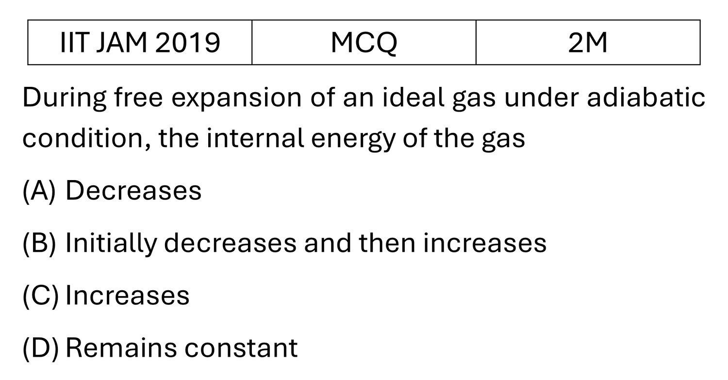 IIT JAM 2019 Laws of thermodynamics previous year question IIT_JAM_2019_Q23