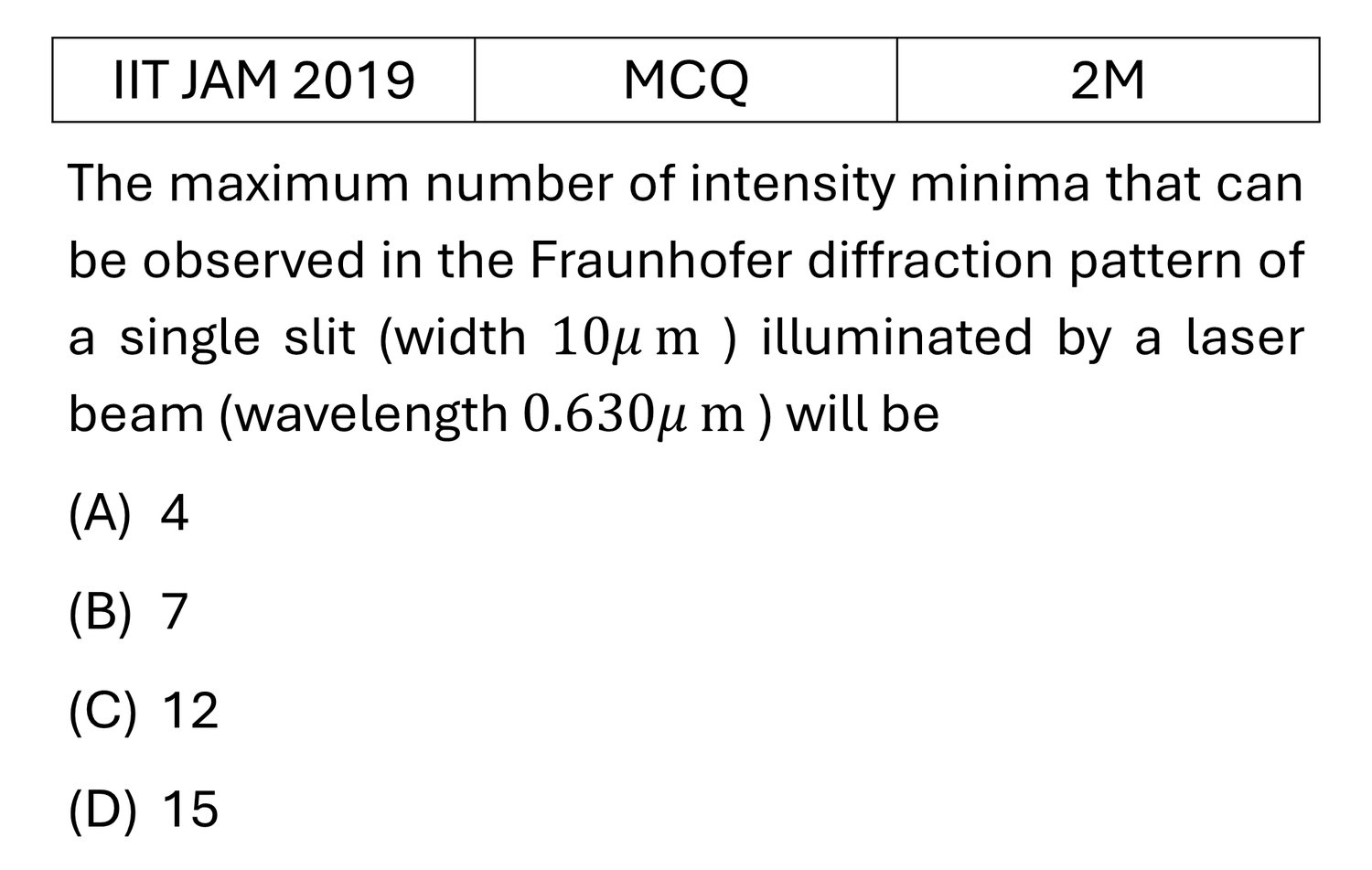 IIT JAM 2019 Diffraction previous year question IIT_JAM_2019_Q26