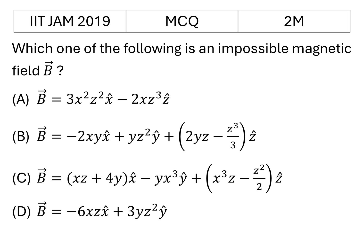 IIT JAM 2019 Magnetostatics previous year question IIT_JAM_2019_Q28