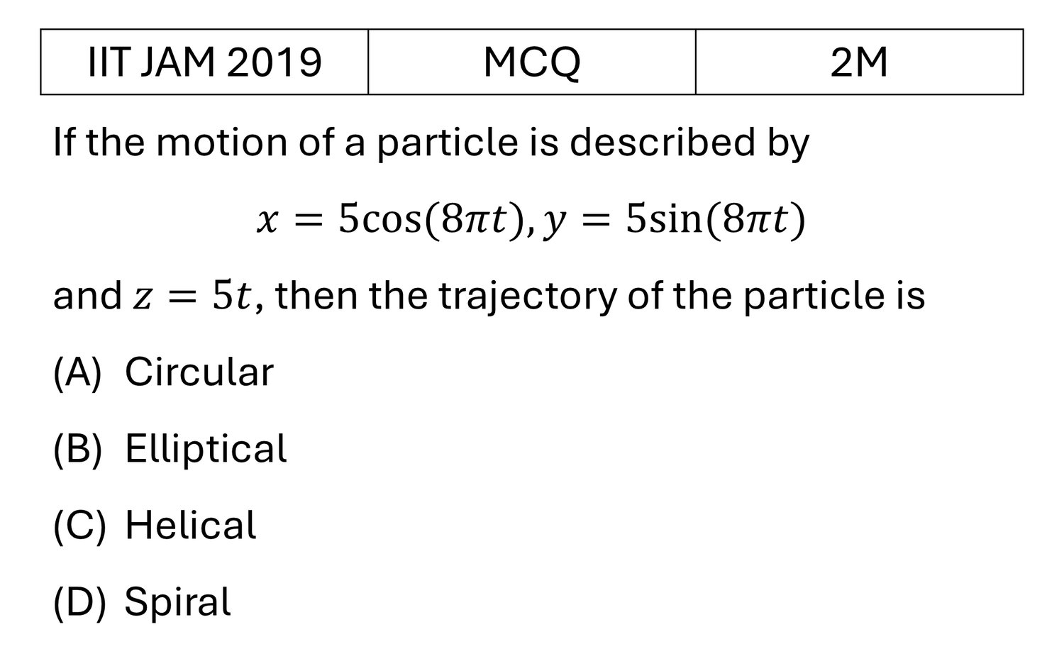 IIT JAM 2019 Basic Mechanics previous year question IIT_JAM_2019_Q29