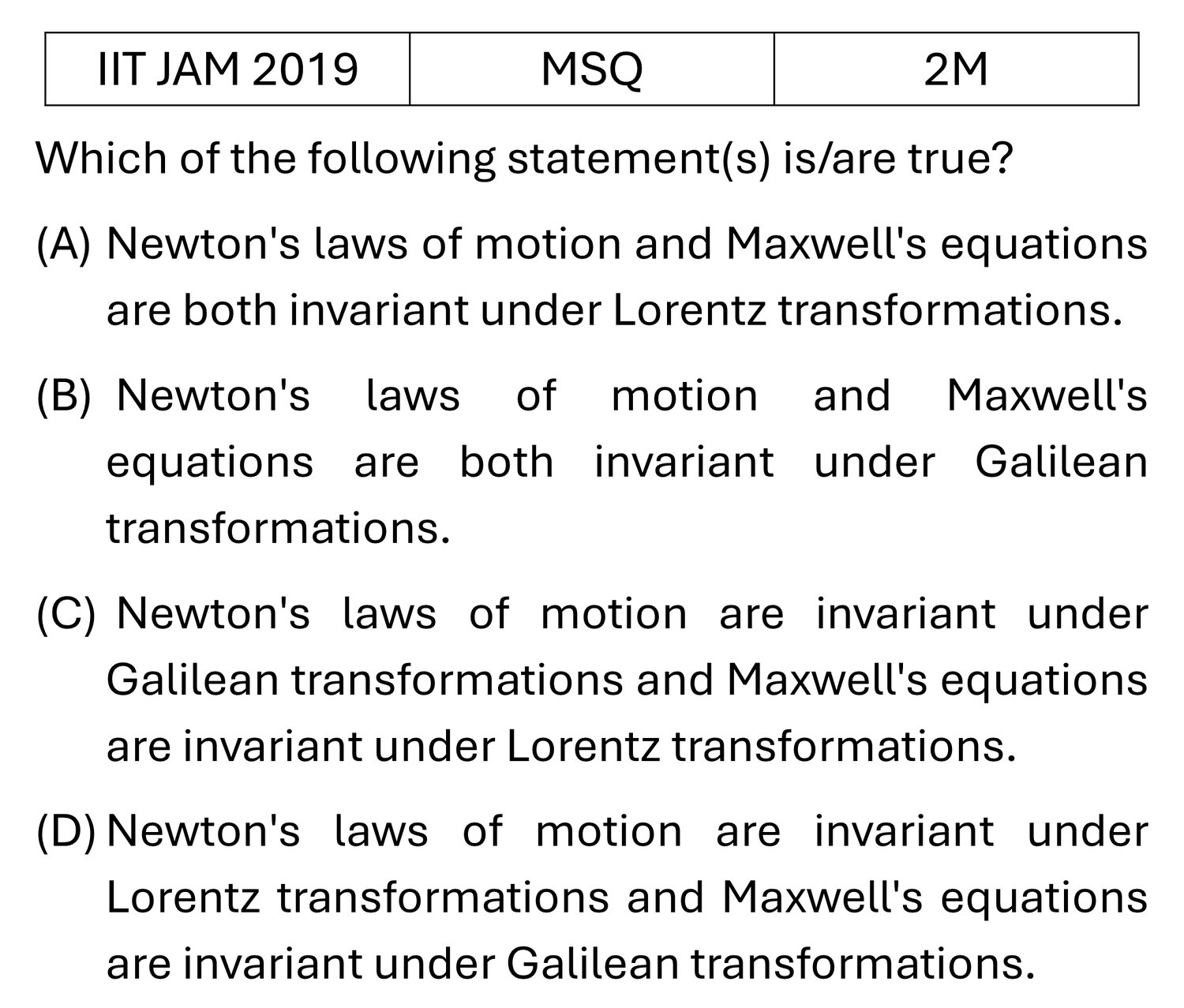 IIT JAM 2019 Relativity previous year question IIT_JAM_2019_Q35