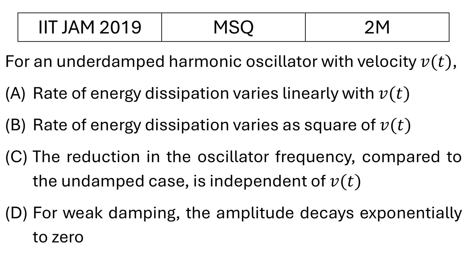 IIT JAM 2019 Damped and Forced Oscillator previous year question IIT_JAM_2019_Q36