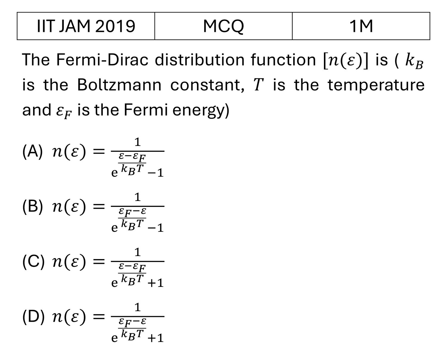 IIT JAM 2019 Quantum Stat. Mech. previous year question IIT_JAM_2019_Q5