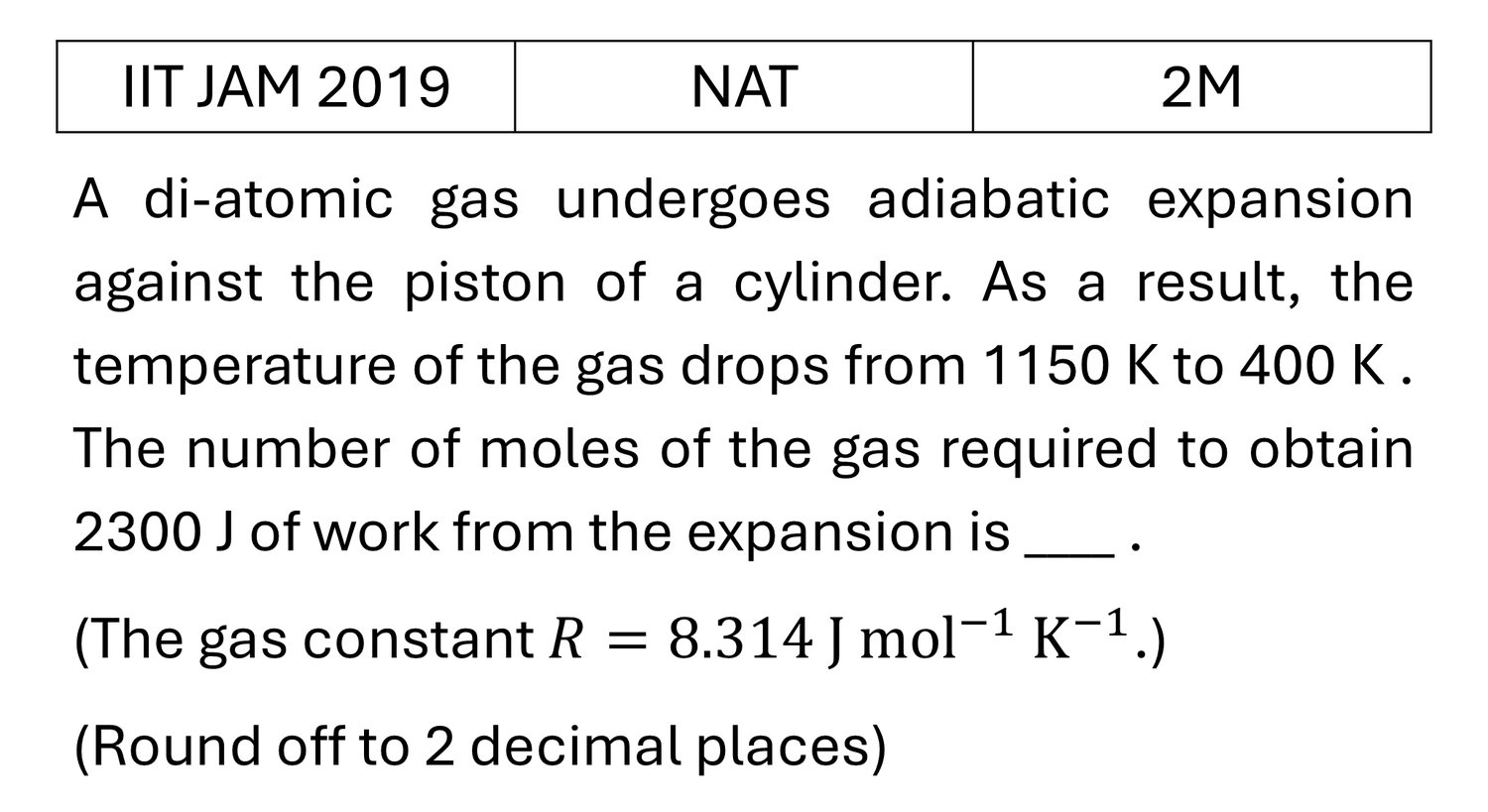 IIT JAM 2019 Laws of thermodynamics previous year question IIT_JAM_2019_Q58