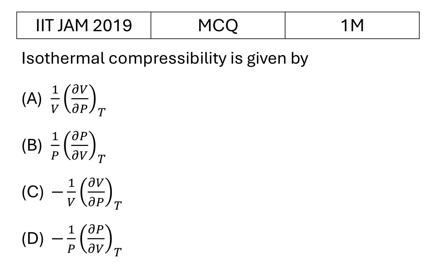 IIT JAM 2019 Thermodynamic potential and Maxwell relations previous year question IIT_JAM_2019_Q8