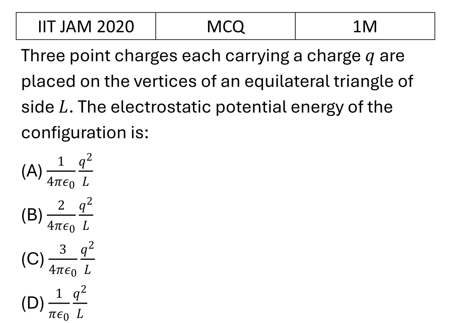 IIT JAM 2020 Electrostatics previous year question IIT_JAM_2020_Q10