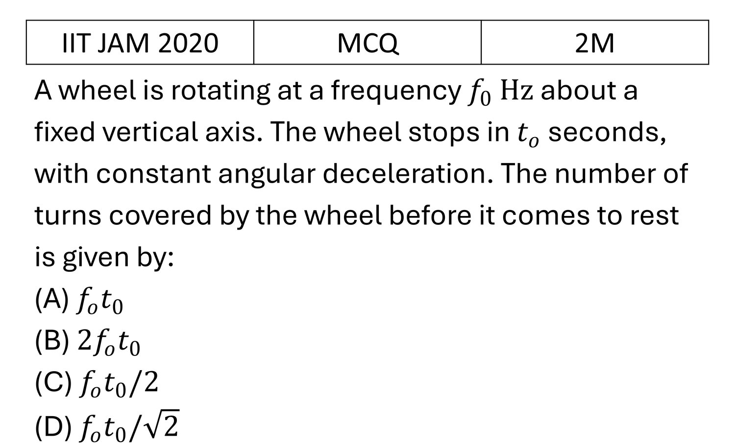 IIT JAM 2020 Rotational Motion previous year question IIT_JAM_2020_Q14