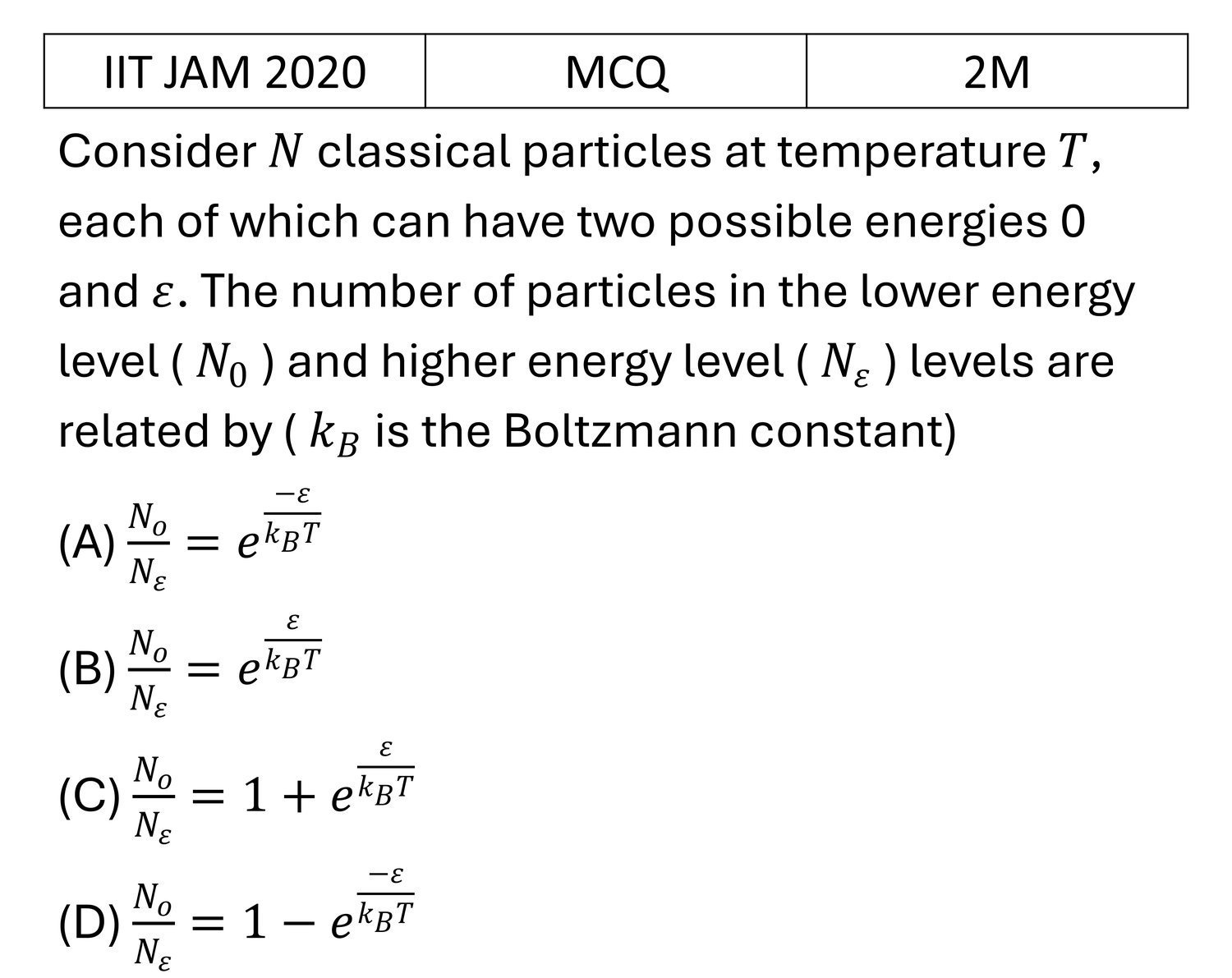 IIT JAM 2020 Canonical Ensemble previous year question IIT_JAM_2020_Q23