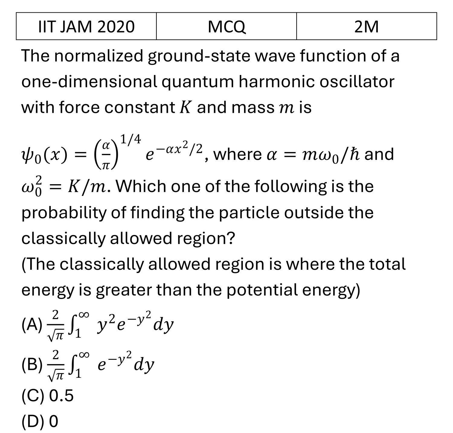 IIT JAM 2020 Harmonic Oscillator previous year question IIT_JAM_2020_Q25