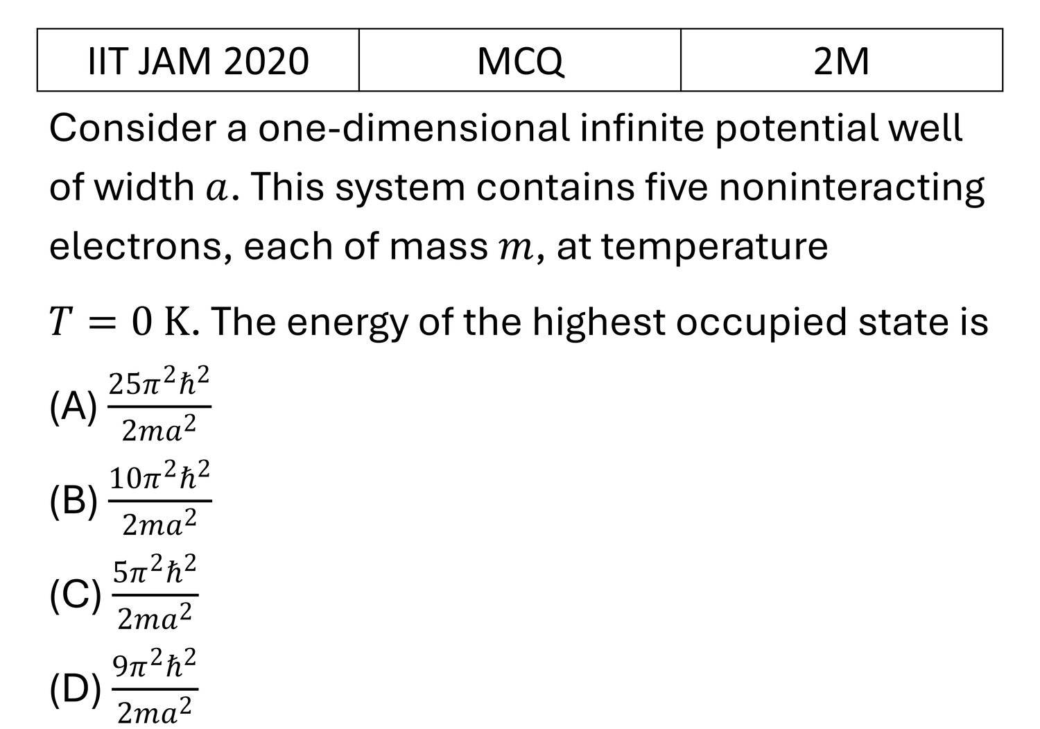 IIT JAM 2020 Potential Well previous year question IIT_JAM_2020_Q27