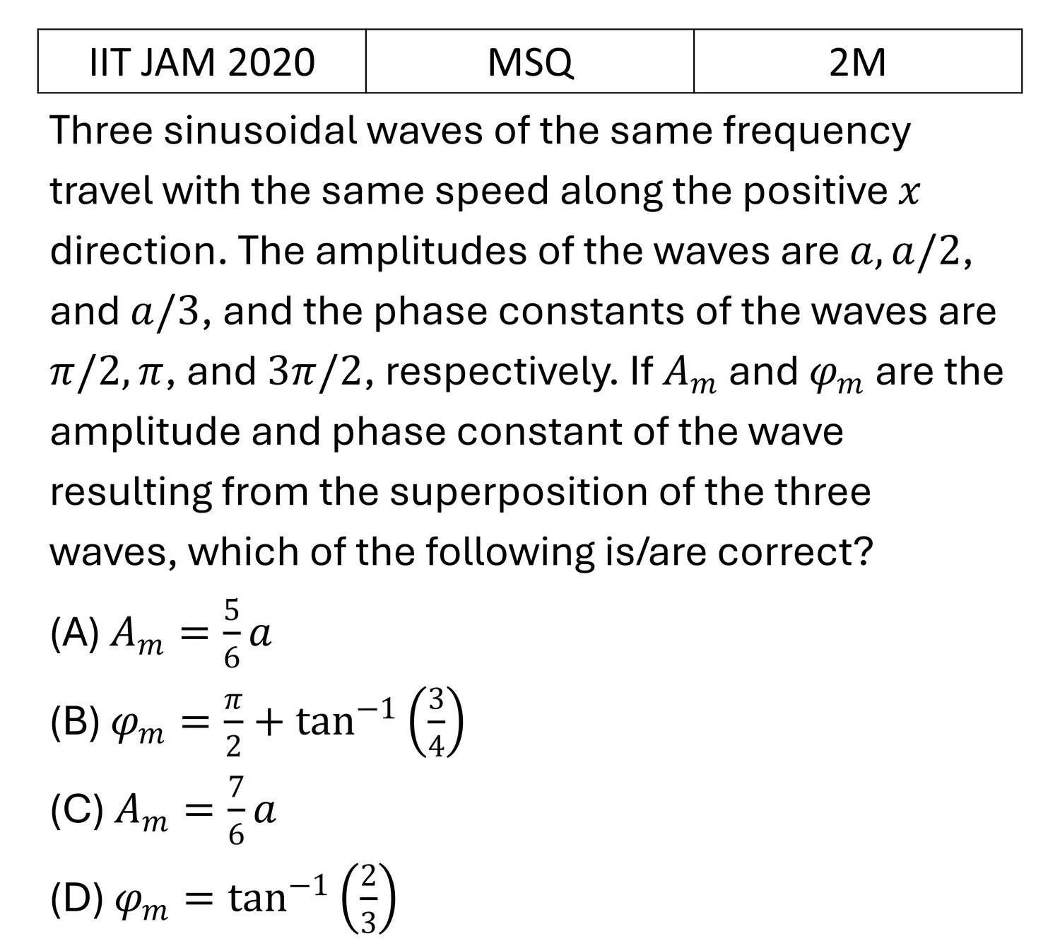 IIT JAM 2020 Waves previous year question IIT_JAM_2020_Q34
