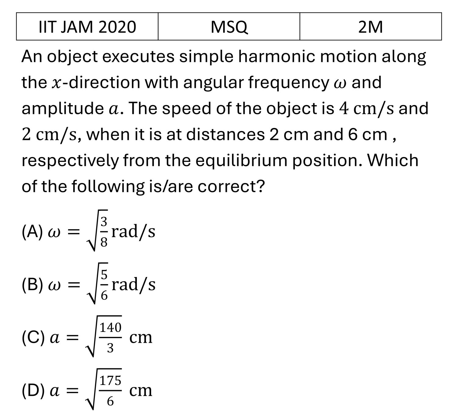 IIT JAM 2020 SHM previous year question IIT_JAM_2020_Q35
