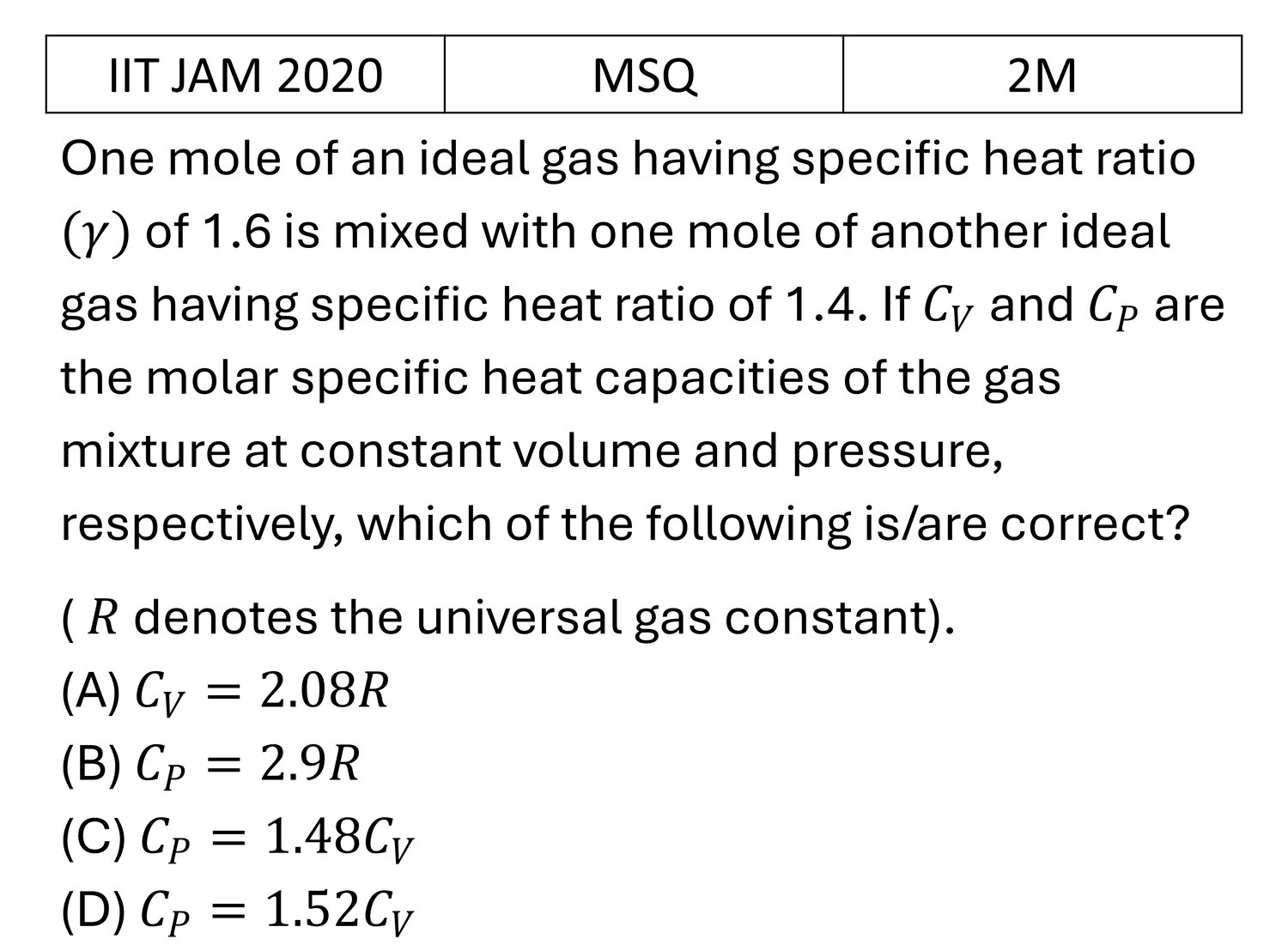 IIT JAM 2020 Laws of thermodynamics previous year question IIT_JAM_2020_Q38