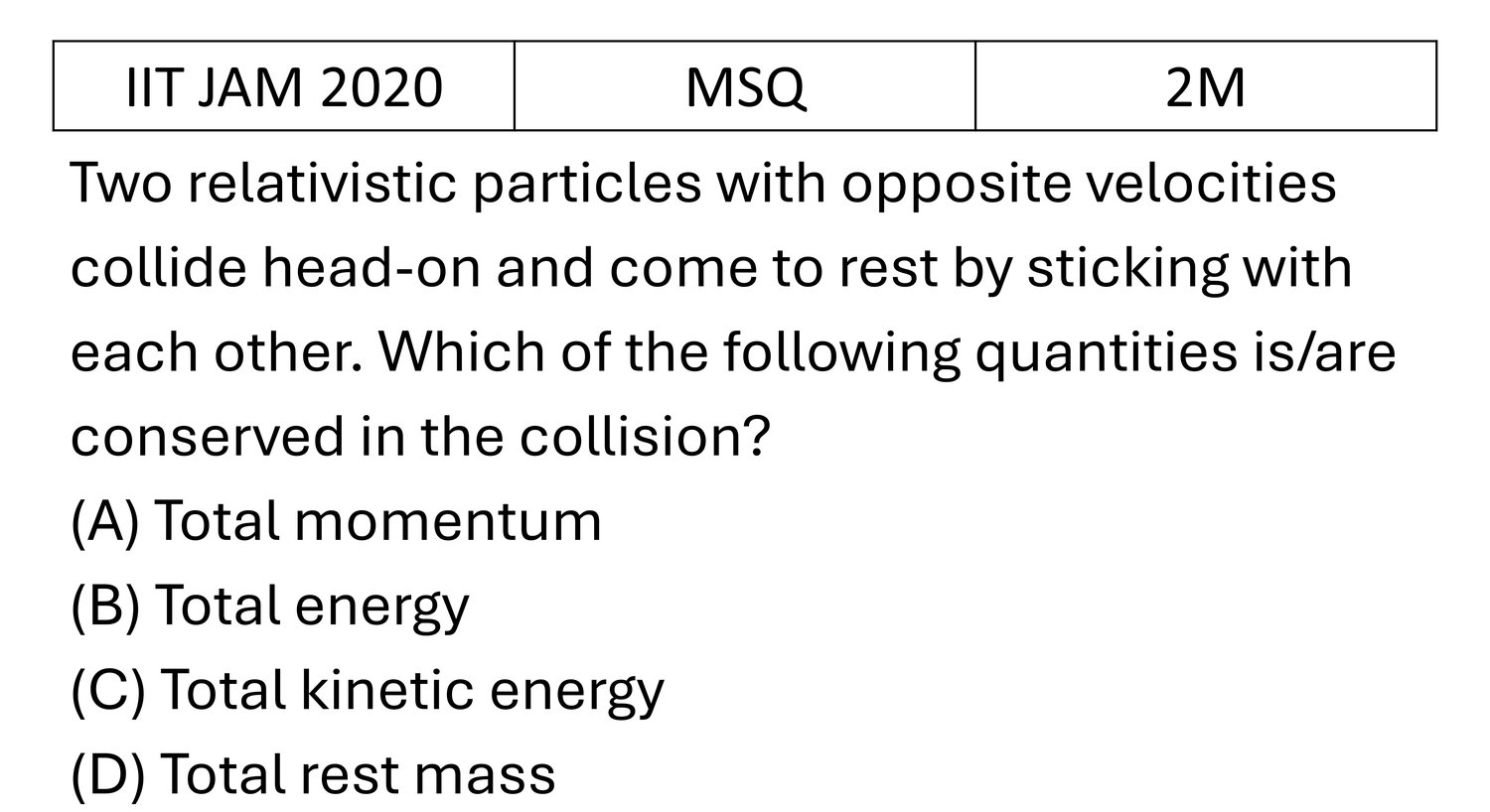 IIT JAM 2020 Relativity previous year question IIT_JAM_2020_Q39