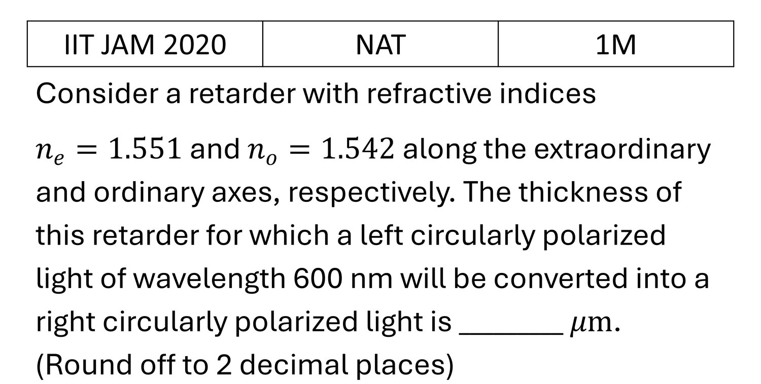 IIT JAM 2020 Polarization previous year question IIT_JAM_2020_Q44