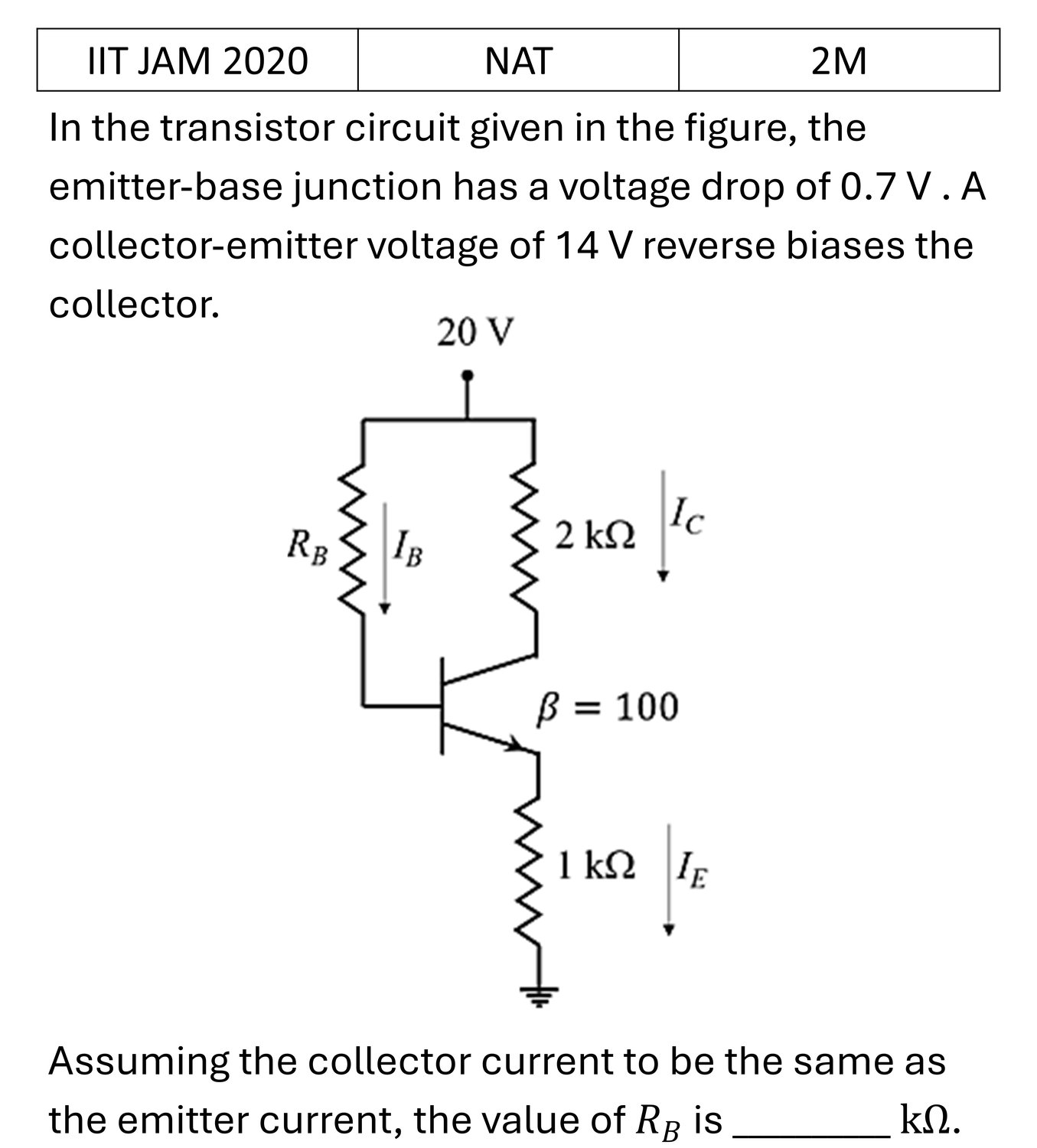 IIT JAM 2020 Transistors previous year question IIT_JAM_2020_Q59