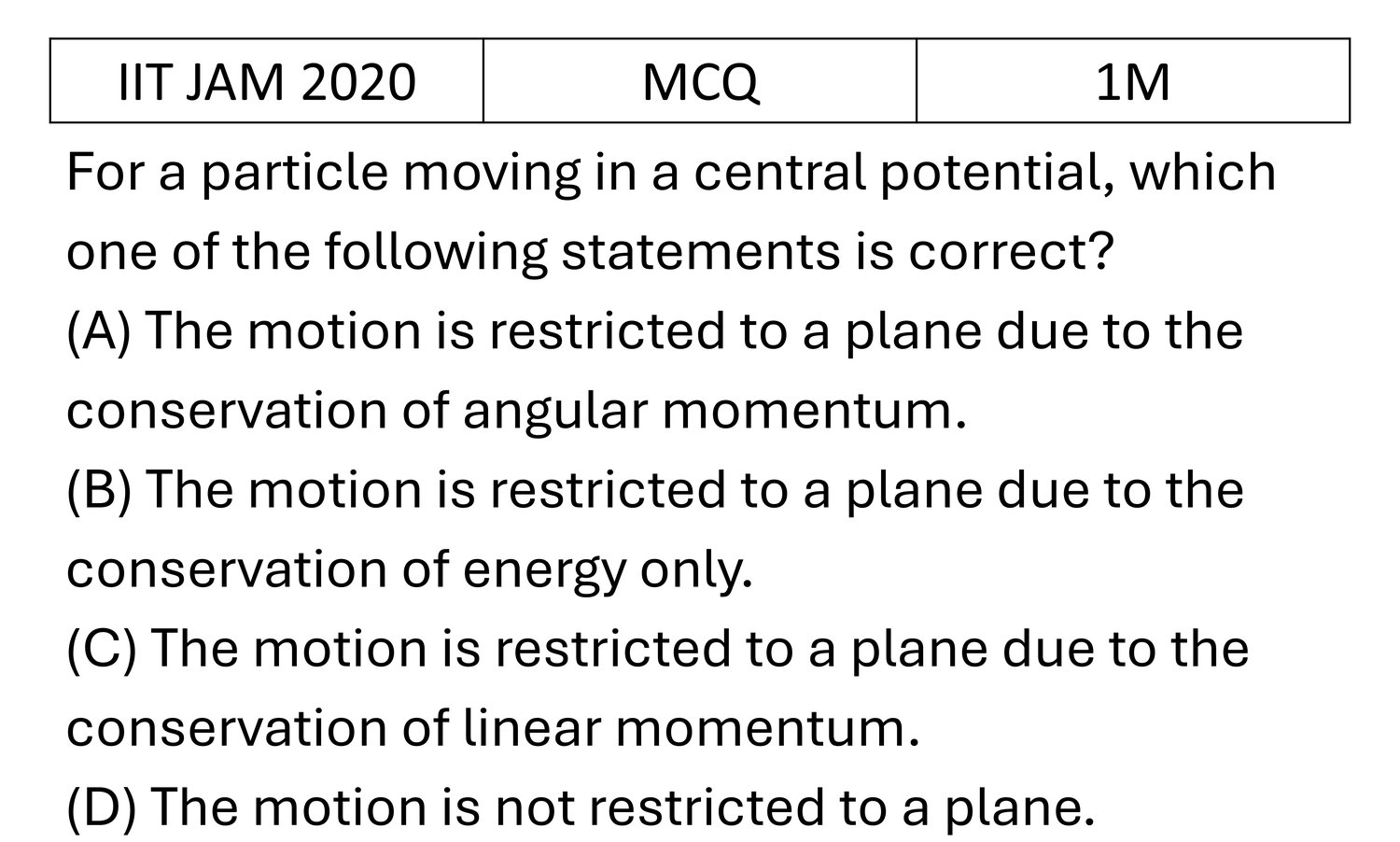 IIT JAM 2020 Central forces and gravitation previous year question IIT_JAM_2020_Q7