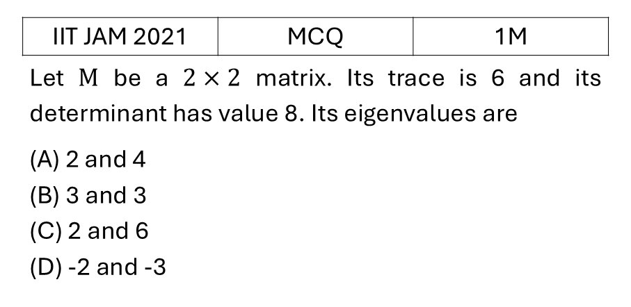 IIT JAM 2021 Matrices previous year question IIT_JAM_2021_Q2