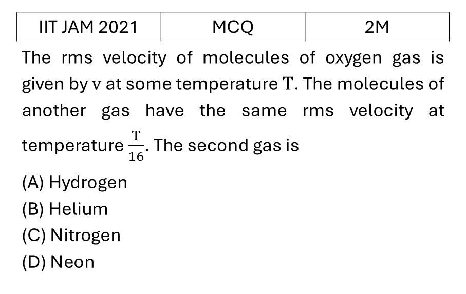 IIT JAM 2021 Kinetic theory of gases previous year question IIT_JAM_2021_Q21