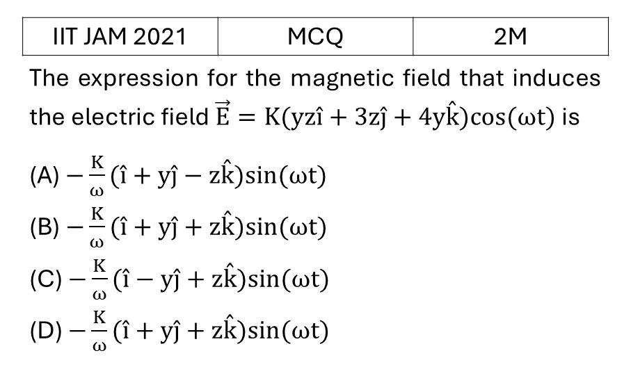 IIT JAM 2021 Electrodynamics previous year question IIT_JAM_2021_Q27