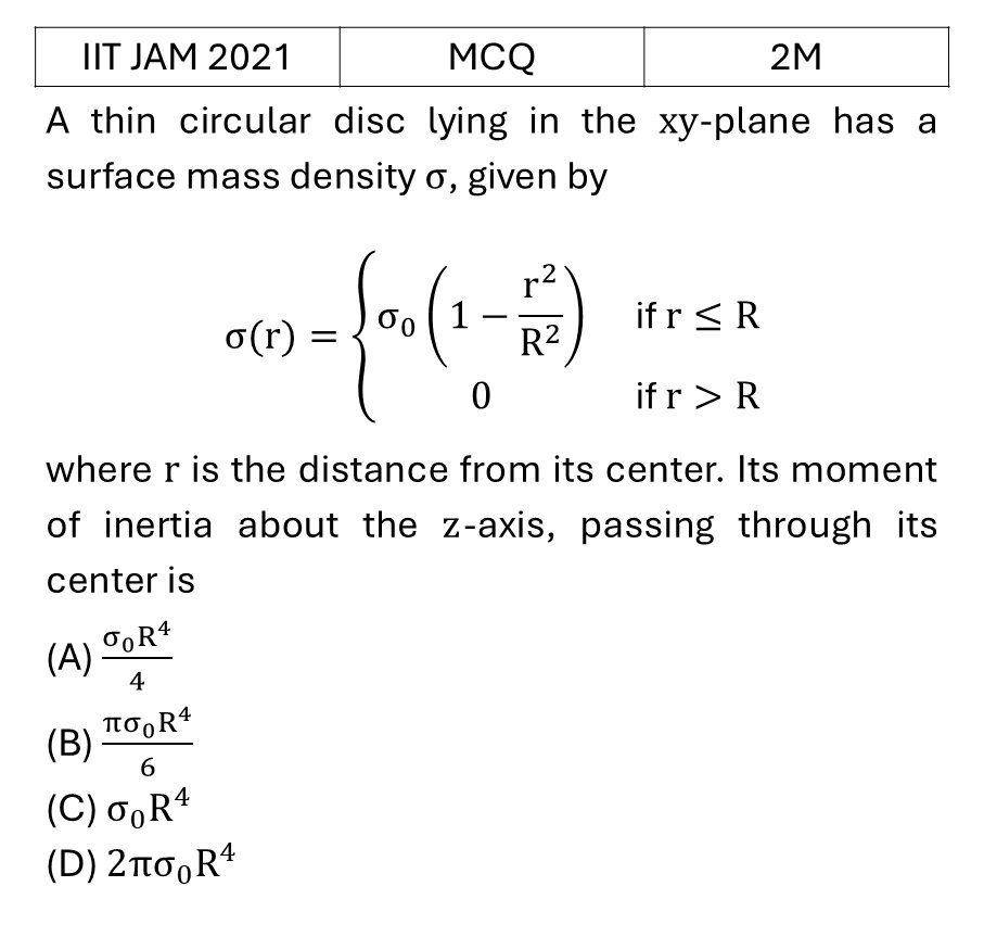 IIT JAM 2021 Rotational Motion previous year question IIT_JAM_2021_Q29